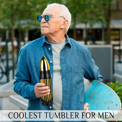 American Flag Stainless Steel Tumbler – 17oz Vacuum Insulated Tumbler with Black USA Flag Design – Patriotic Christmas, Birthday & Retirement Gifts for Veterans, Military, Police, Firefighters - HARD HATTERZ