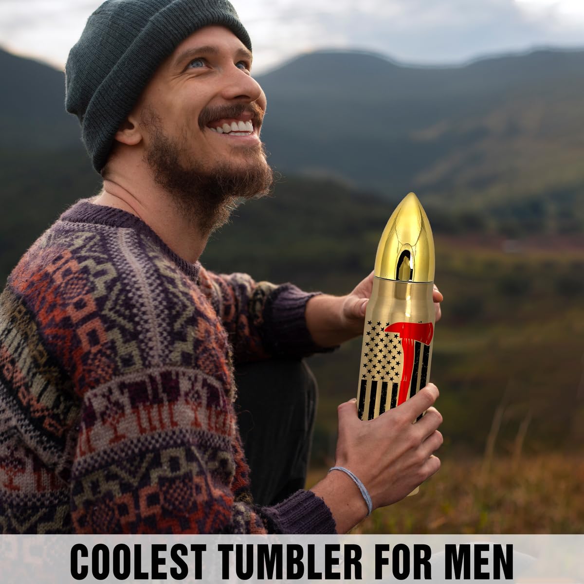 American Flag Stainless Steel Tumbler – 17oz Vacuum Insulated Tumbler with Black USA Flag Design – Patriotic Christmas, Birthday & Retirement Gifts for Veterans, Military, Police, Firefighters - HARD HATTERZ