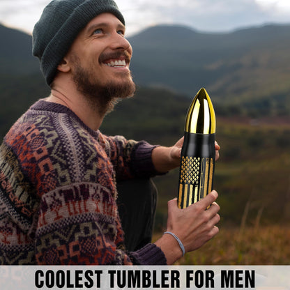 American Flag Stainless Steel Tumbler – 17oz Vacuum Insulated Tumbler with Black USA Flag Design – Patriotic Christmas, Birthday & Retirement Gifts for Veterans, Military, Police, Firefighters - HARD HATTERZ