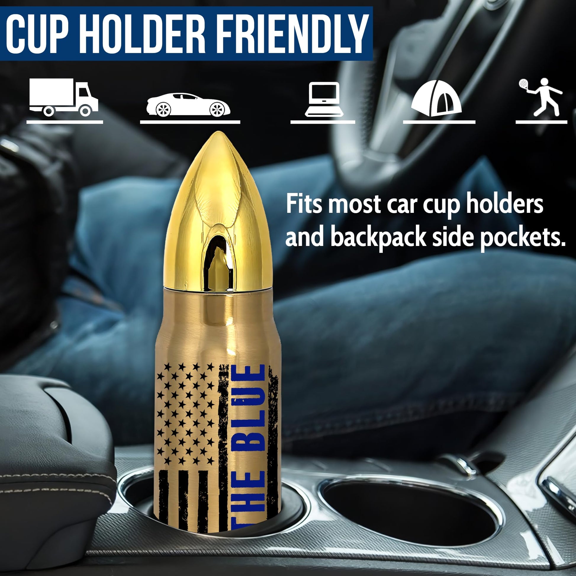 American Flag Stainless Steel Tumbler – 17oz Vacuum Insulated Tumbler with Black USA Flag Design – Patriotic Christmas, Birthday & Retirement Gifts for Veterans, Military, Police, Firefighters - HARD HATTERZ