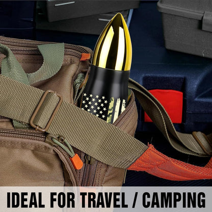 American Flag Stainless Steel Tumbler – 17oz Vacuum Insulated Tumbler with Black USA Flag Design – Patriotic Christmas, Birthday & Retirement Gifts for Veterans, Military, Police, Firefighters - HARD HATTERZ