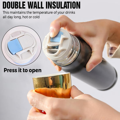 American Flag Stainless Steel Tumbler – 17oz Vacuum Insulated Tumbler with Black USA Flag Design – Patriotic Christmas, Birthday & Retirement Gifts for Veterans, Military, Police, Firefighters - HARD HATTERZ