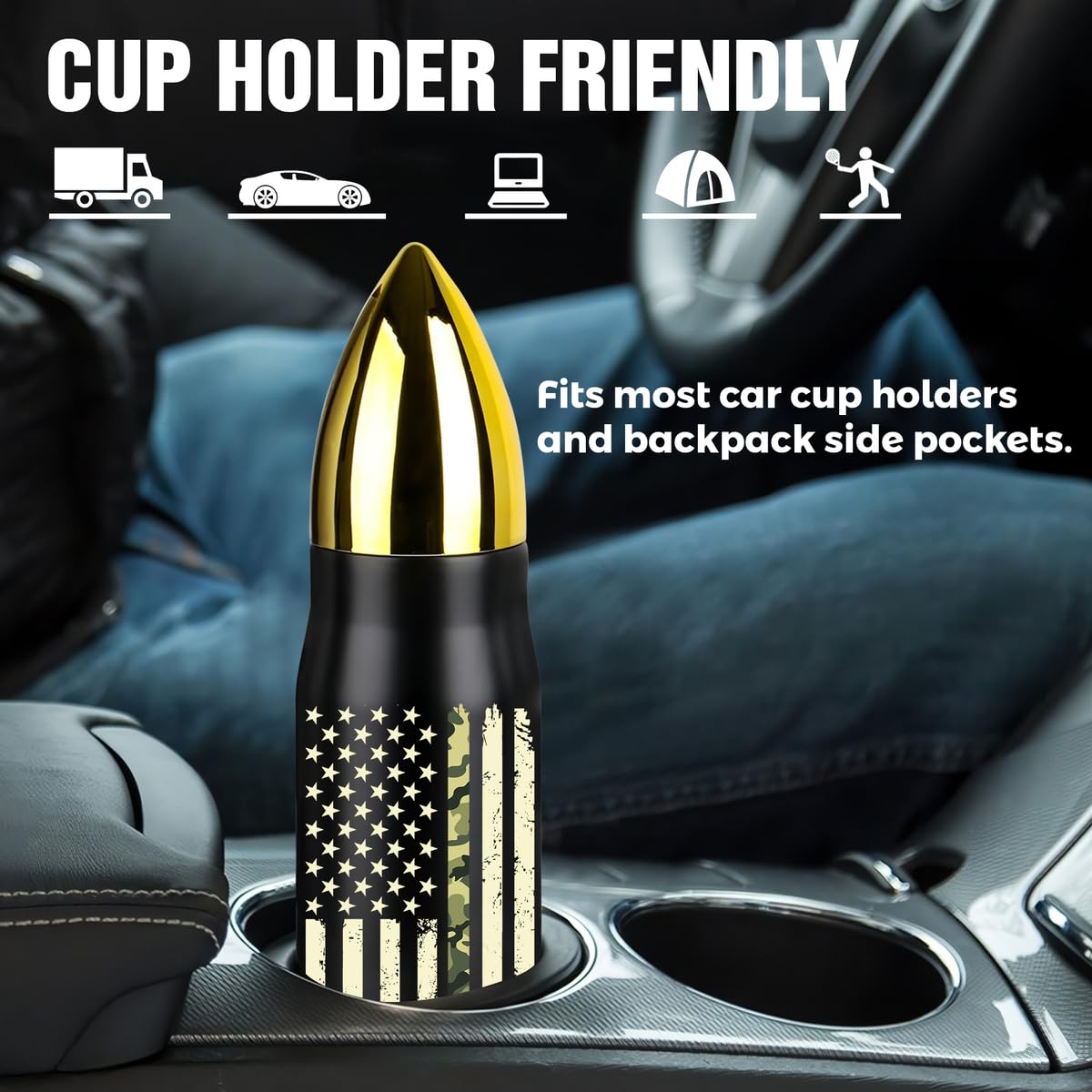 American Flag Stainless Steel Tumbler – 17oz Vacuum Insulated Tumbler with Black USA Flag Design – Patriotic Christmas, Birthday & Retirement Gifts for Veterans, Military, Police, Firefighters - HARD HATTERZ