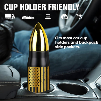 American Flag Stainless Steel Tumbler – 17oz Vacuum Insulated Tumbler with Black USA Flag Design – Patriotic Christmas, Birthday & Retirement Gifts for Veterans, Military, Police, Firefighters - HARD HATTERZ