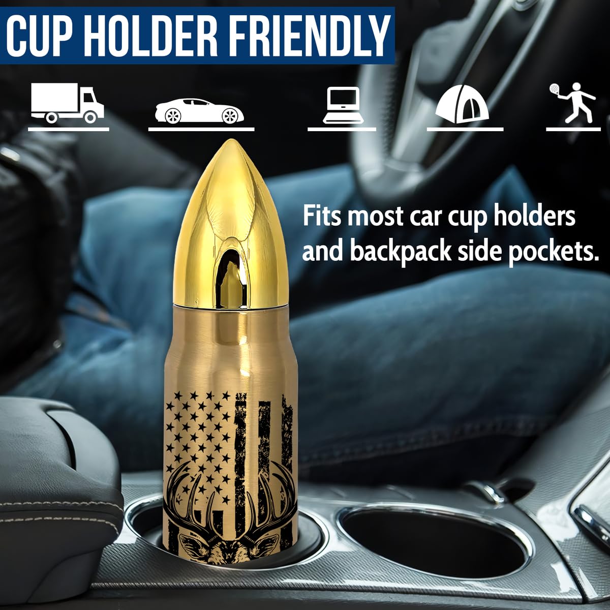 American Flag Stainless Steel Tumbler – 17oz Vacuum Insulated Tumbler with Black USA Flag Design – Patriotic Christmas, Birthday & Retirement Gifts for Veterans, Military, Police, Firefighters - HARD HATTERZ