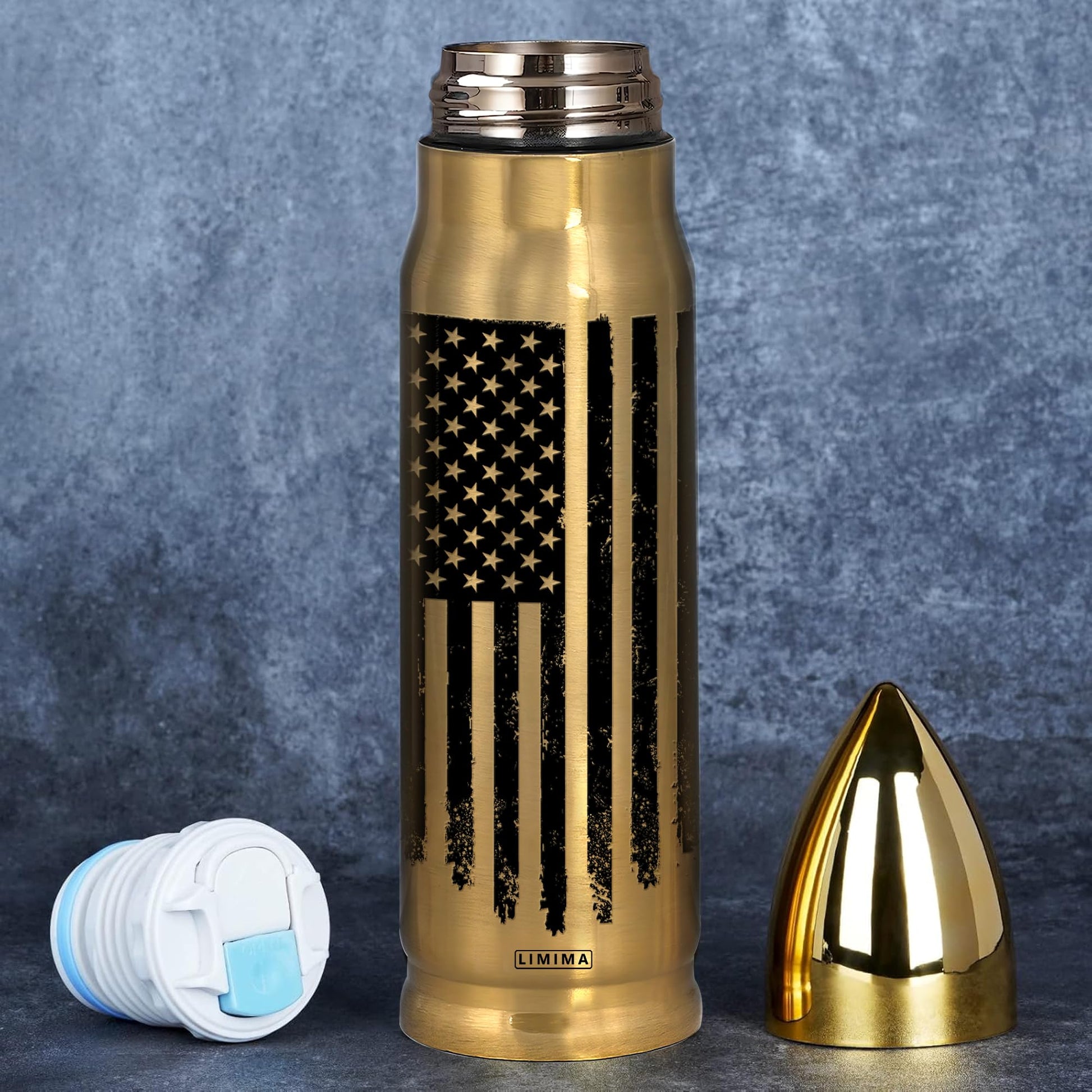 American Flag Stainless Steel Tumbler – 17oz Vacuum Insulated Tumbler with Black USA Flag Design – Patriotic Christmas, Birthday & Retirement Gifts for Veterans, Military, Police, Firefighters - HARD HATTERZ