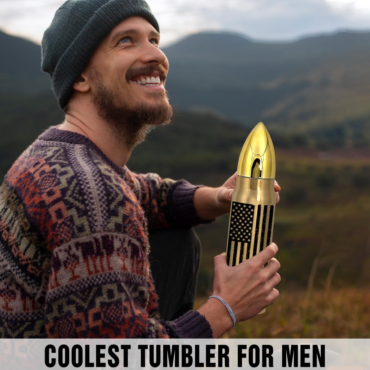 American Flag Stainless Steel Tumbler – 17oz Vacuum Insulated Tumbler with Black USA Flag Design – Patriotic Christmas, Birthday & Retirement Gifts for Veterans, Military, Police, Firefighters - HARD HATTERZ