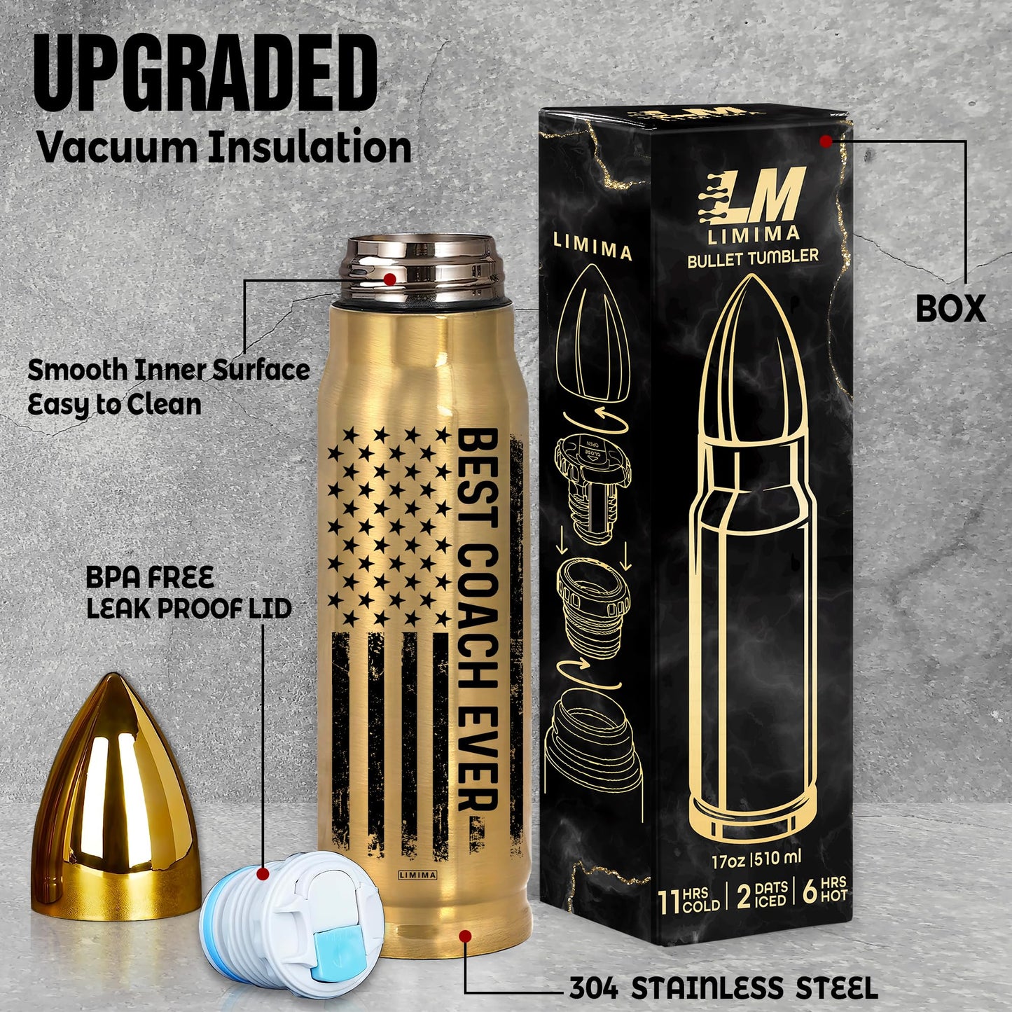 American Flag Stainless Steel Tumbler – 17oz Vacuum Insulated Tumbler with Black USA Flag Design – Patriotic Christmas, Birthday & Retirement Gifts for Veterans, Military, Police, Firefighters - HARD HATTERZ