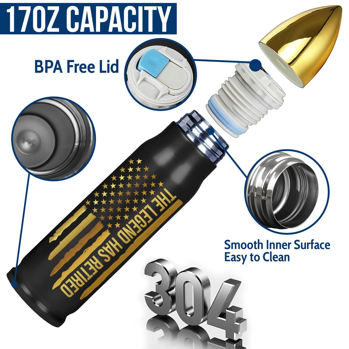 American Flag Stainless Steel Tumbler – 17oz Vacuum Insulated Tumbler with Black USA Flag Design – Patriotic Christmas, Birthday & Retirement Gifts for Veterans, Military, Police, Firefighters - HARD HATTERZ