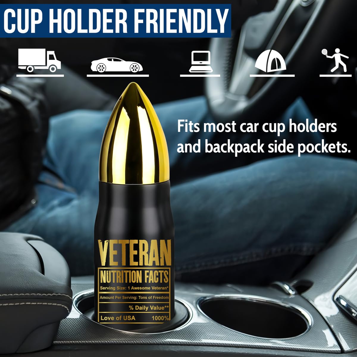 American Flag Stainless Steel Tumbler – 17oz Vacuum Insulated Tumbler with Black USA Flag Design – Patriotic Christmas, Birthday & Retirement Gifts for Veterans, Military, Police, Firefighters - HARD HATTERZ