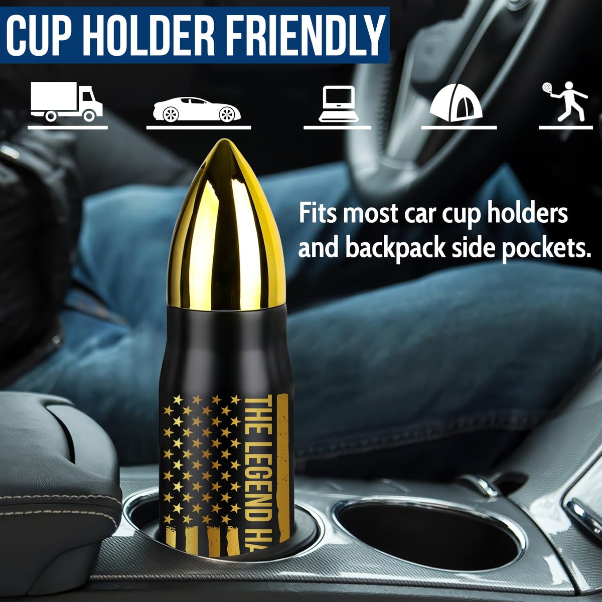 American Flag Stainless Steel Tumbler – 17oz Vacuum Insulated Tumbler with Black USA Flag Design – Patriotic Christmas, Birthday & Retirement Gifts for Veterans, Military, Police, Firefighters - HARD HATTERZ