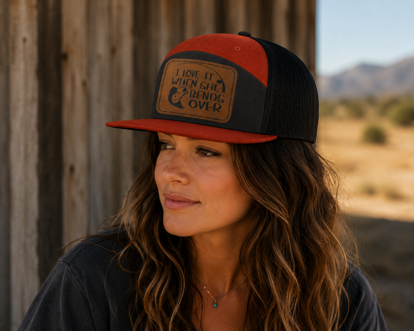 I Love It When She Bends Over Leather Patch Hat