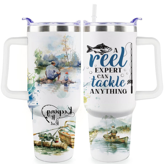 Fishing Gifts For Men 40oz Fishing Travel Tumbler for Fishings Lover Fathers Day Fishings Gift For Dad Grandpa Husband as Christmas Birthday Presents Lover Cup With Handle - HARD HATTERZ