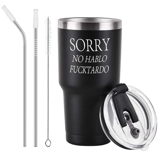 GINGPROUS Sorry No Hablo Fuctardo Travel Tumbler, Funny Ideas for Men Women Friends Brother Dad Sister Co - wokers Colleague Employee, Insulated Stainless Steel Tumbler (30 Oz, Black) - HARD HATTERZ