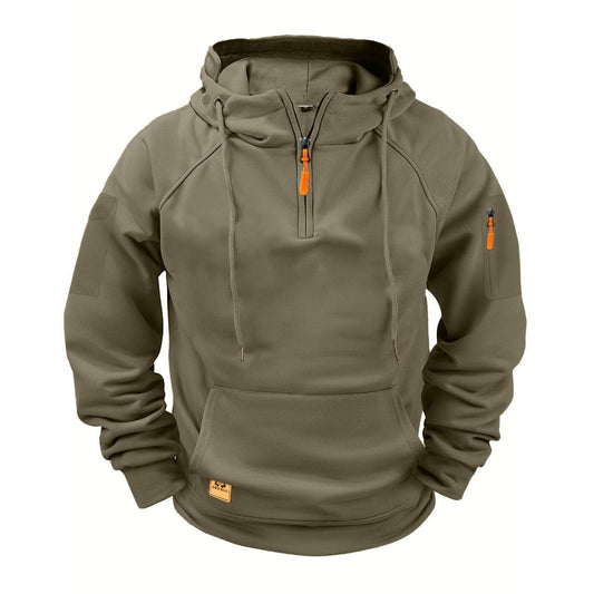 Mens Zip Up Hoodie Cargo Quarter Zip Pullover Vintage Workout Running Hoodies with Pockets Tactical Sweatshirts - HARD HATTERZ