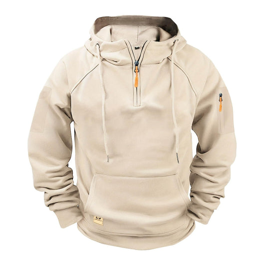 Mens Zip Up Hoodie Cargo Quarter Zip Pullover Vintage Workout Running Hoodies with Pockets Tactical Sweatshirts - HARD HATTERZ