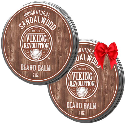 Viking Revolution Sandalwood Beard Balm - Beard Butter with Argan Oil, Beard Softener for Men with Jojoba Oil - Beard Moisturizer for Men with Beeswax - Beard Wax for Men (2oz, 1 Pack) - HARD HATTERZ